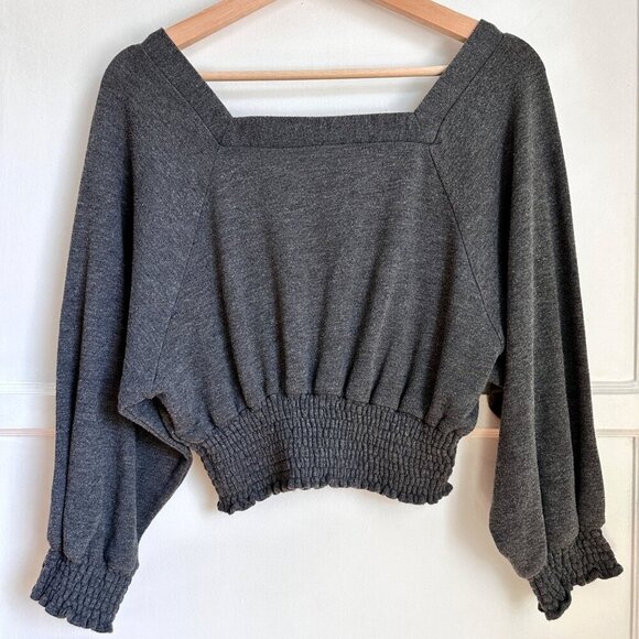 Free People Women's L/S Stretch Crop Top Charcoal Gray, Size S - Picture 1 of 6